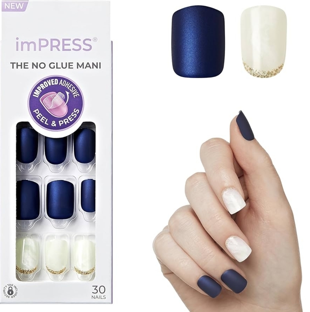 imPRESS Navy and White Press-On Nails